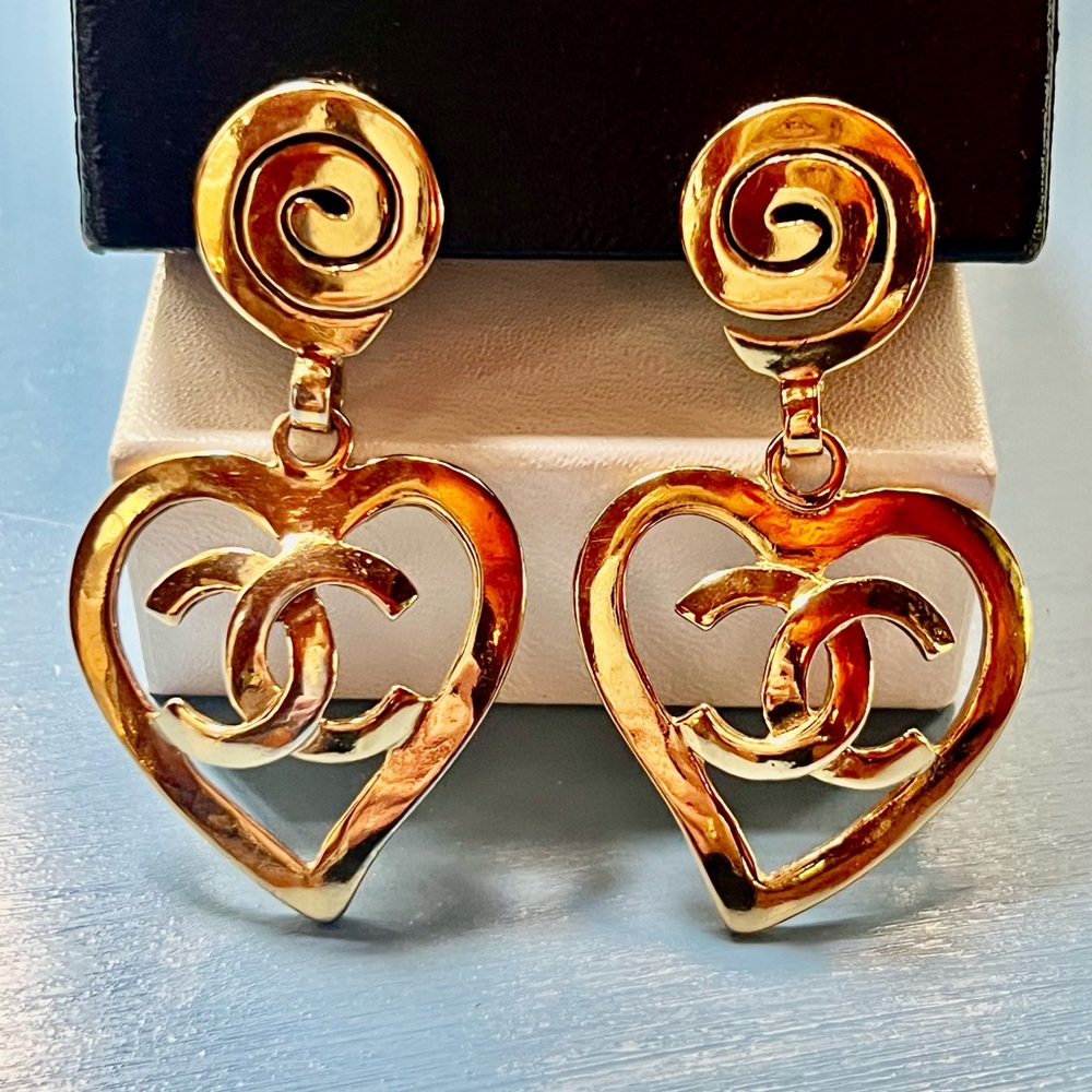 Authentic Vintage Chanel Barbie Collection Heart Earrings 1995